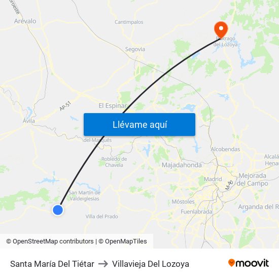 Santa María Del Tiétar to Villavieja Del Lozoya map