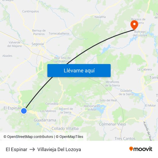 El Espinar to Villavieja Del Lozoya map