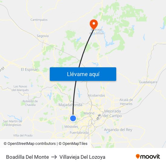 Boadilla Del Monte to Villavieja Del Lozoya map