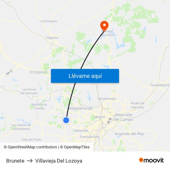 Brunete to Villavieja Del Lozoya map