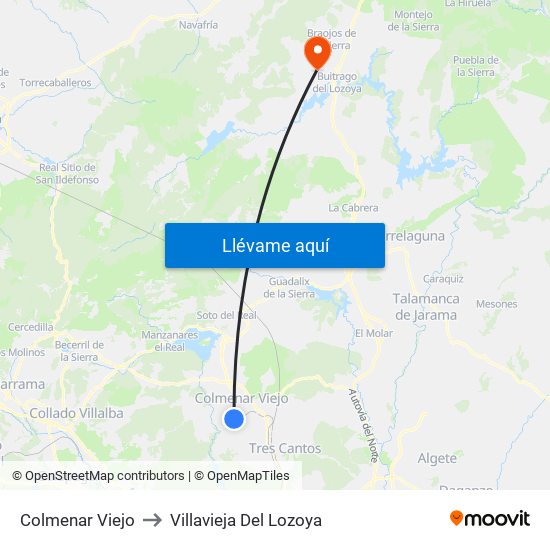 Colmenar Viejo to Villavieja Del Lozoya map