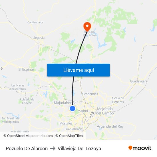 Pozuelo De Alarcón to Villavieja Del Lozoya map