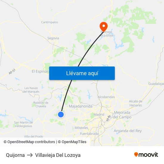 Quijorna to Villavieja Del Lozoya map