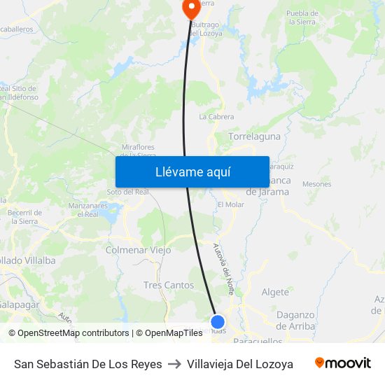 San Sebastián De Los Reyes to Villavieja Del Lozoya map