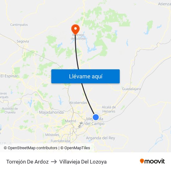 Torrejón De Ardoz to Villavieja Del Lozoya map
