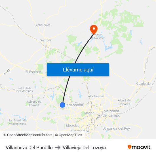 Villanueva Del Pardillo to Villavieja Del Lozoya map