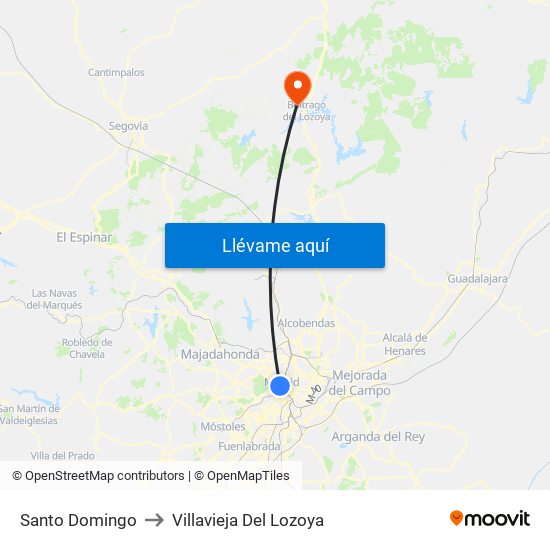 Santo Domingo to Villavieja Del Lozoya map