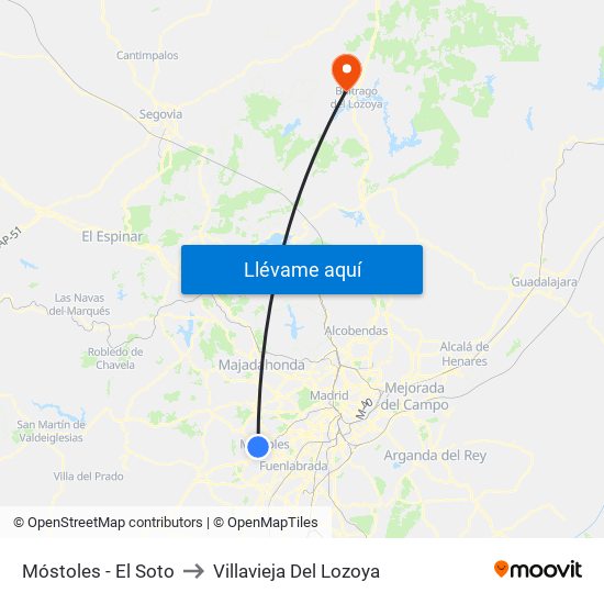 Móstoles - El Soto to Villavieja Del Lozoya map