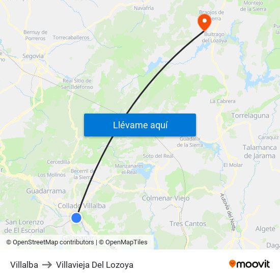Villalba to Villavieja Del Lozoya map
