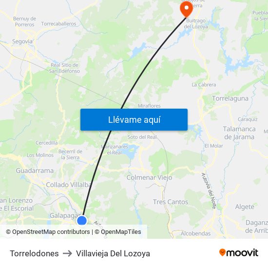 Torrelodones to Villavieja Del Lozoya map