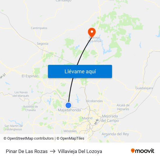 Pinar De Las Rozas to Villavieja Del Lozoya map