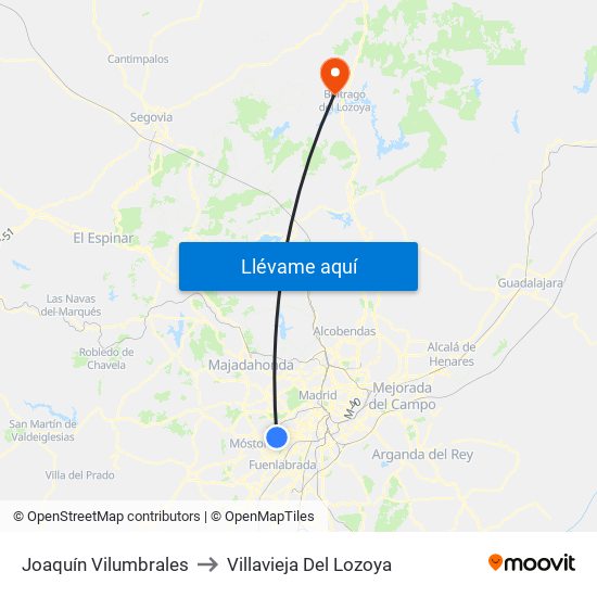 Joaquín Vilumbrales to Villavieja Del Lozoya map