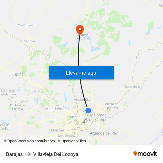 Barajas to Villavieja Del Lozoya map