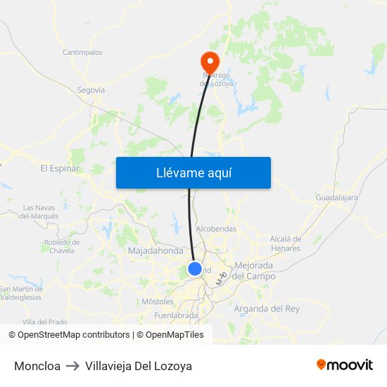 Moncloa to Villavieja Del Lozoya map
