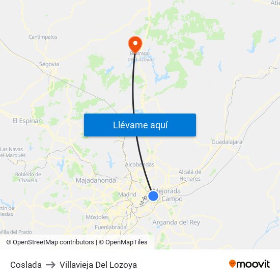 Coslada to Villavieja Del Lozoya map