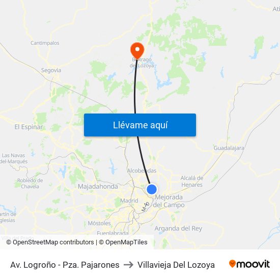 Av. Logroño - Pza. Pajarones to Villavieja Del Lozoya map