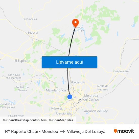 P.º Ruperto Chapí - Moncloa to Villavieja Del Lozoya map