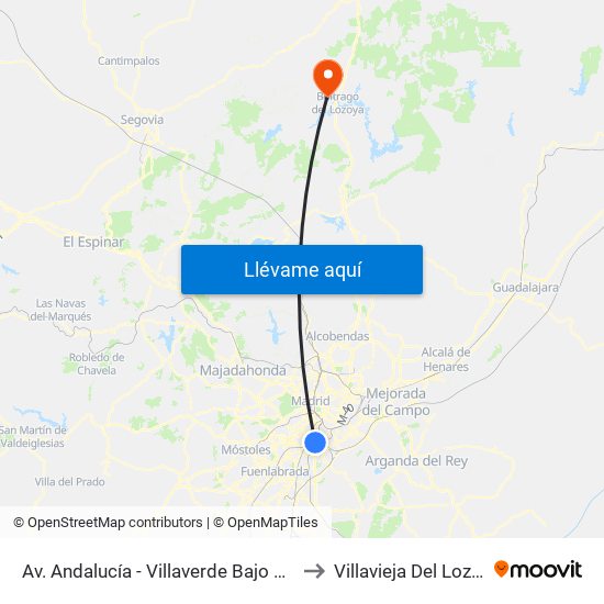 Av. Andalucía - Villaverde Bajo Cruce to Villavieja Del Lozoya map
