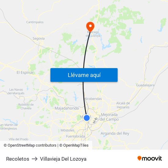 Recoletos to Villavieja Del Lozoya map