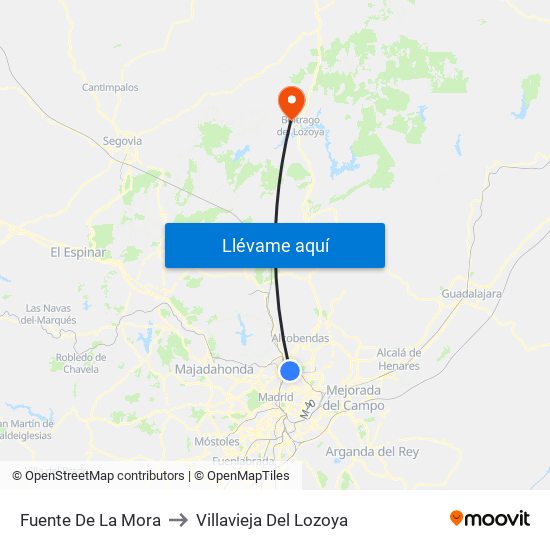 Fuente De La Mora to Villavieja Del Lozoya map