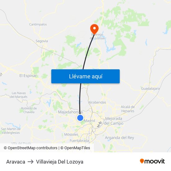 Aravaca to Villavieja Del Lozoya map