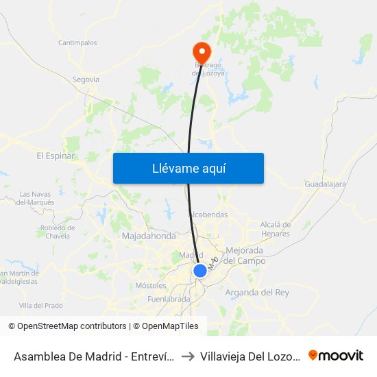 Asamblea De Madrid - Entrevías to Villavieja Del Lozoya map