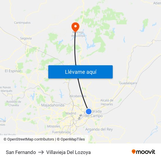 San Fernando to Villavieja Del Lozoya map