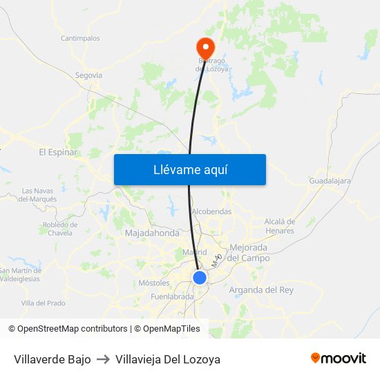 Villaverde Bajo to Villavieja Del Lozoya map