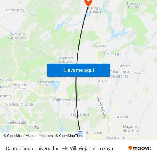 Cantoblanco Universidad to Villavieja Del Lozoya map