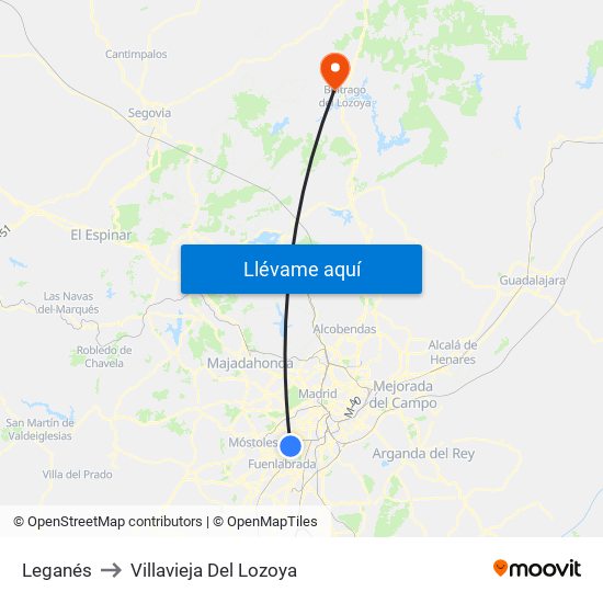 Leganés to Villavieja Del Lozoya map