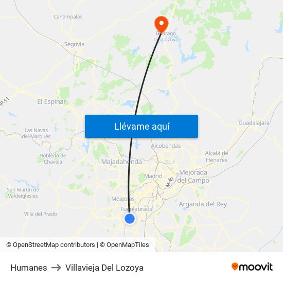 Humanes to Villavieja Del Lozoya map