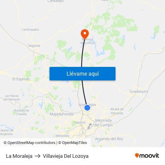 La Moraleja to Villavieja Del Lozoya map