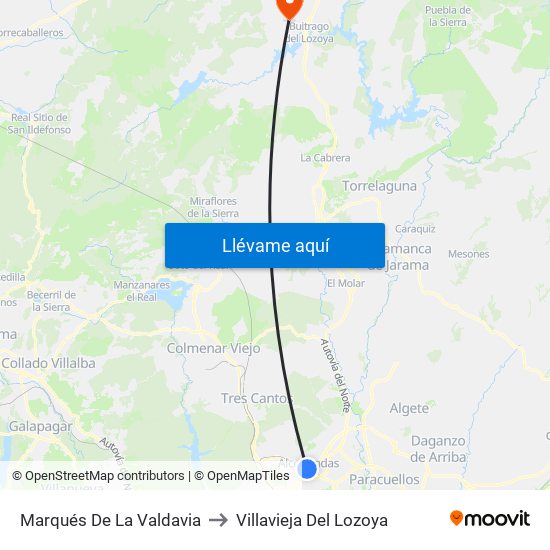 Marqués De La Valdavia to Villavieja Del Lozoya map