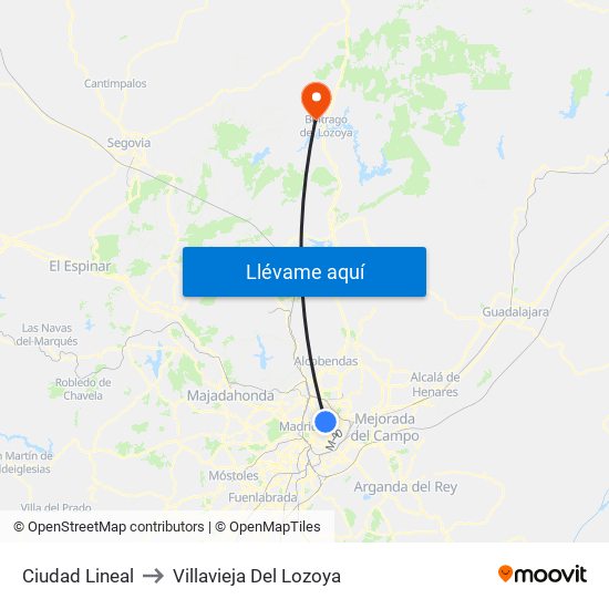 Ciudad Lineal to Villavieja Del Lozoya map