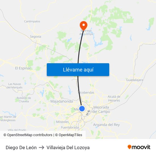 Diego De León to Villavieja Del Lozoya map