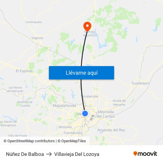Núñez De Balboa to Villavieja Del Lozoya map