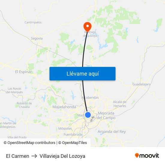 El Carmen to Villavieja Del Lozoya map