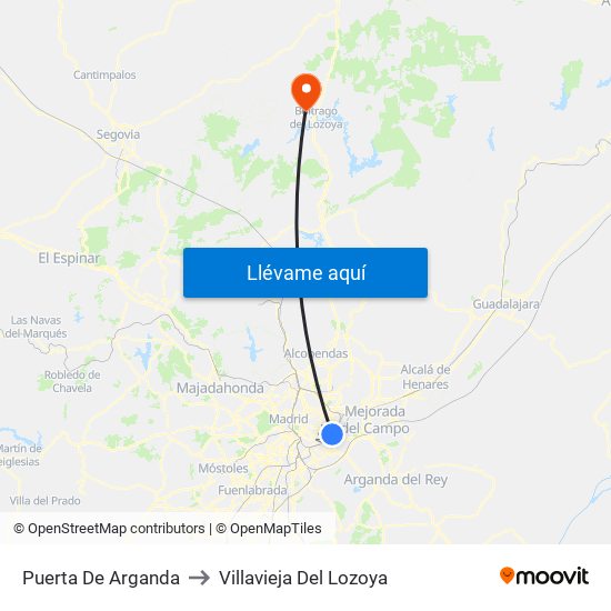 Puerta De Arganda to Villavieja Del Lozoya map