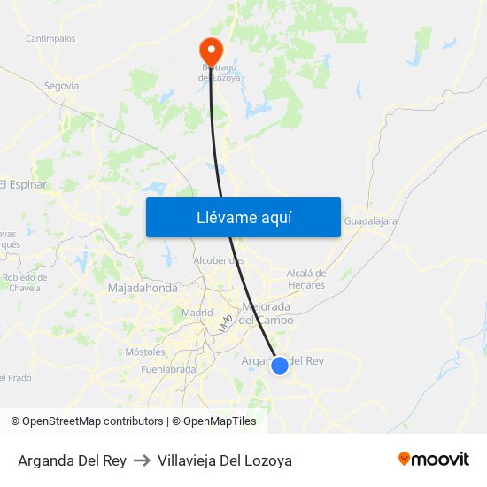 Arganda Del Rey to Villavieja Del Lozoya map