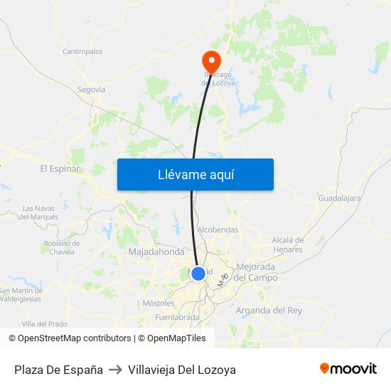 Plaza De España to Villavieja Del Lozoya map