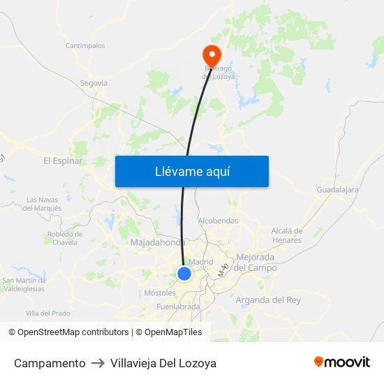 Campamento to Villavieja Del Lozoya map