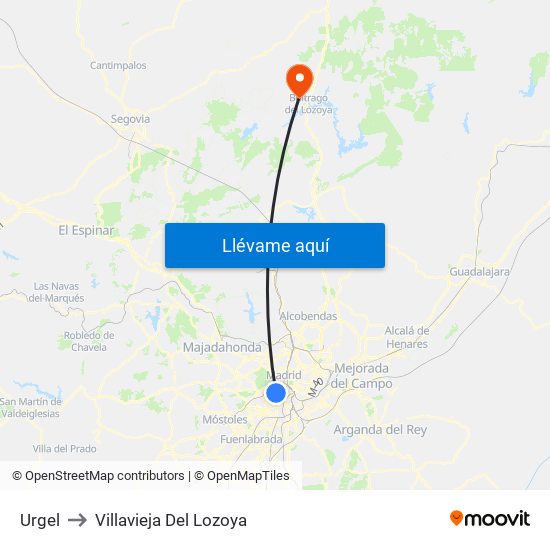 Urgel to Villavieja Del Lozoya map