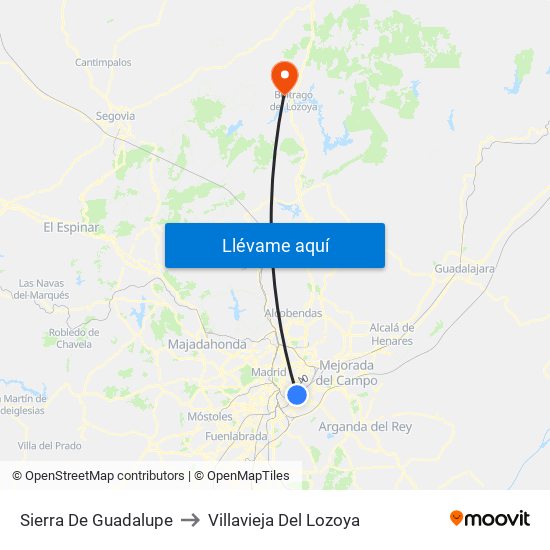 Sierra De Guadalupe to Villavieja Del Lozoya map