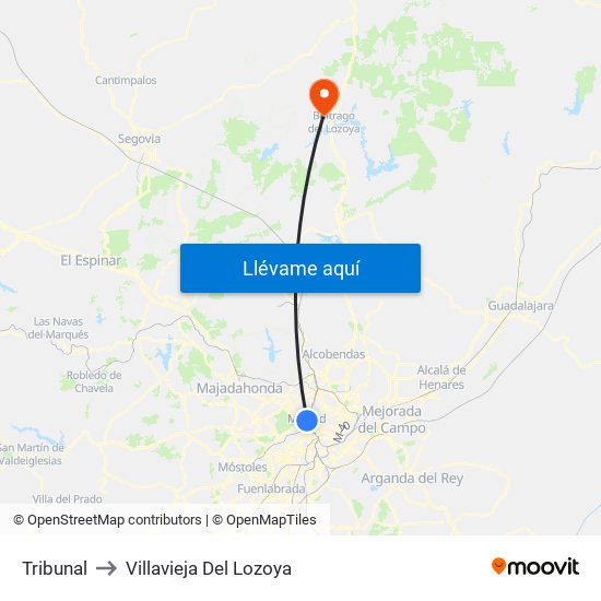 Tribunal to Villavieja Del Lozoya map