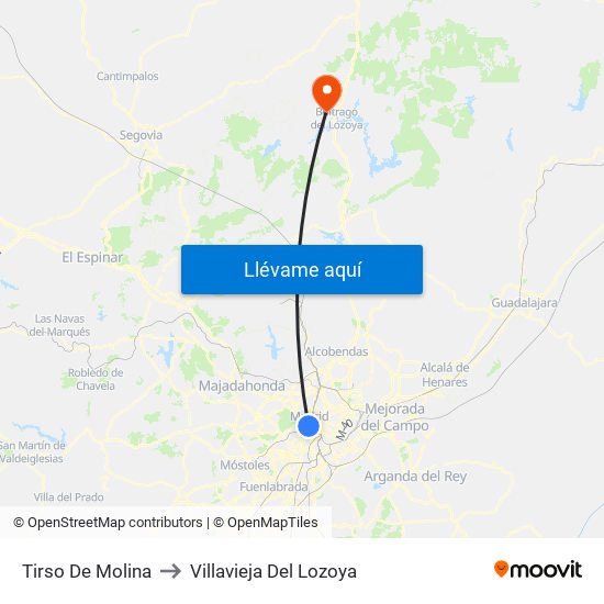 Tirso De Molina to Villavieja Del Lozoya map