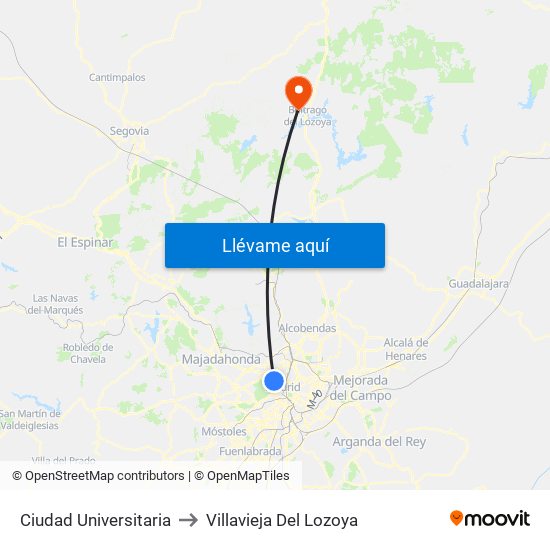 Ciudad Universitaria to Villavieja Del Lozoya map