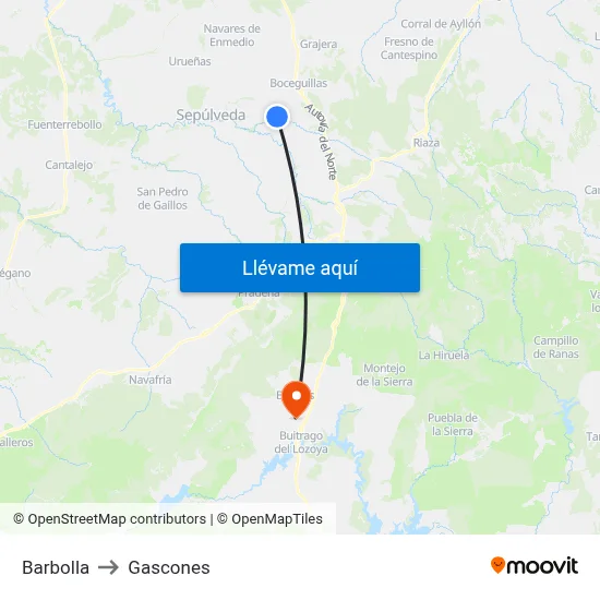 Barbolla to Gascones map