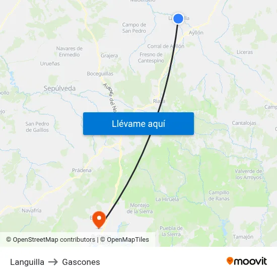 Languilla to Gascones map