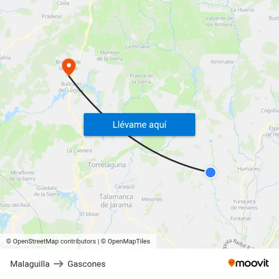 Malaguilla to Gascones map