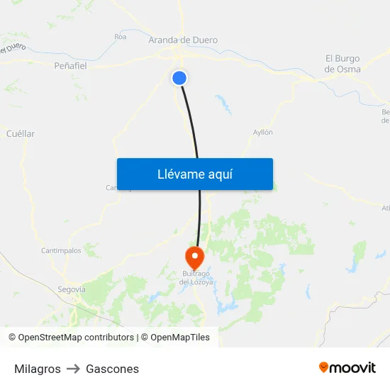Milagros to Gascones map